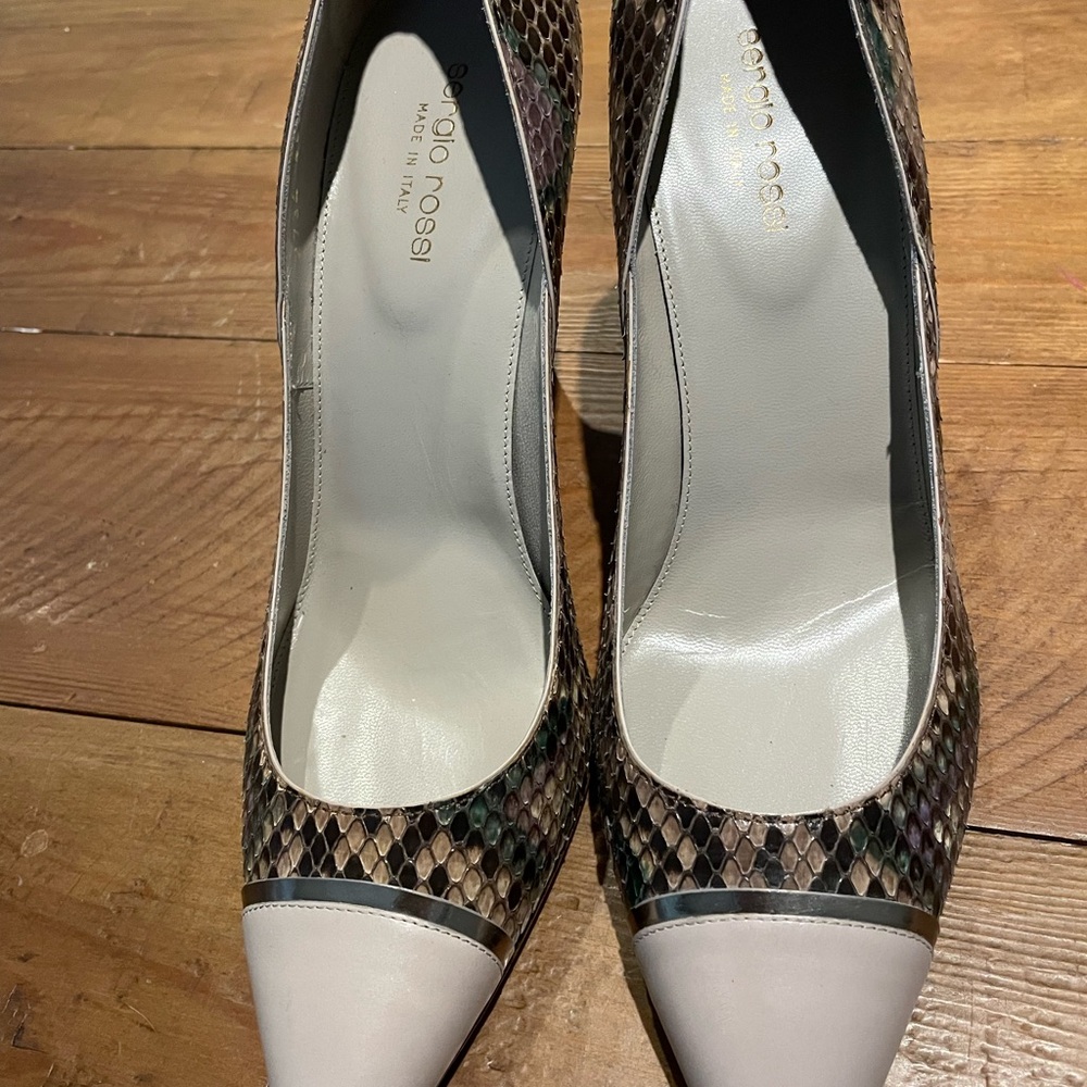 Sergio Rossi Women's Elegant Multicolor Heels Snakeskin Pattern Leather 40.5